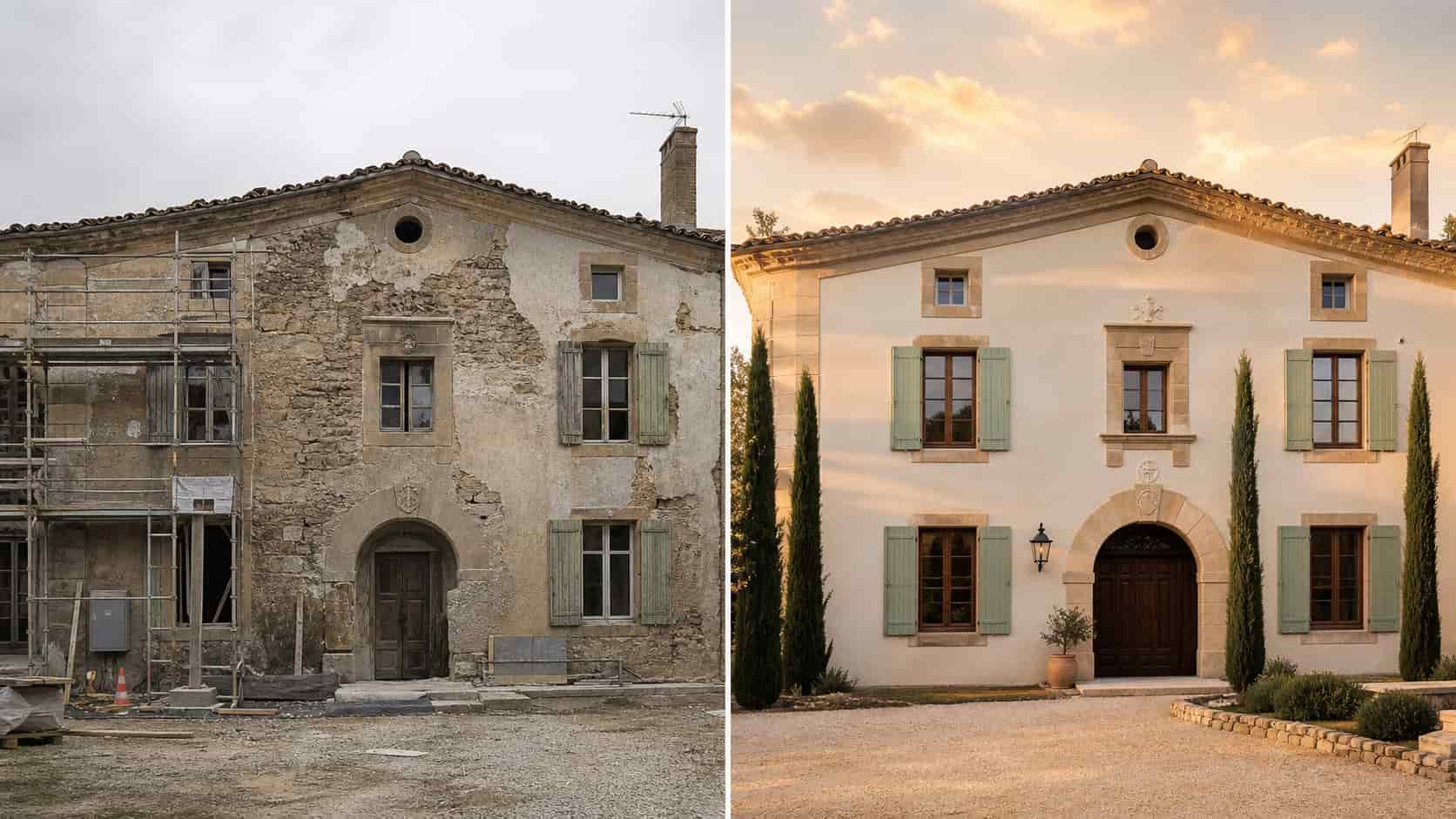 Avant après rénovation façade maison Occitanie - exemple photos chantier à publier sur Google Business Profile artisan BTP