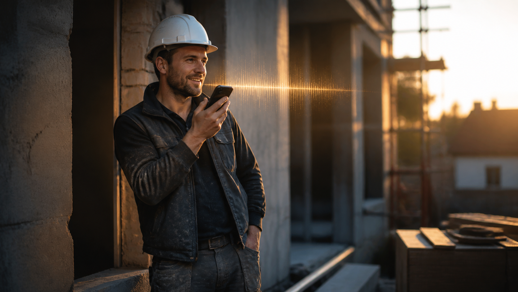 Conducteur de travaux qui dicte un devis à la voix depuis le chantier avec un agent IA