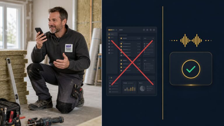 Agent IA pour artisan RGE : comparaison Hermes vs logiciels classiques, l'artisan choisit la voix plutôt que les clics