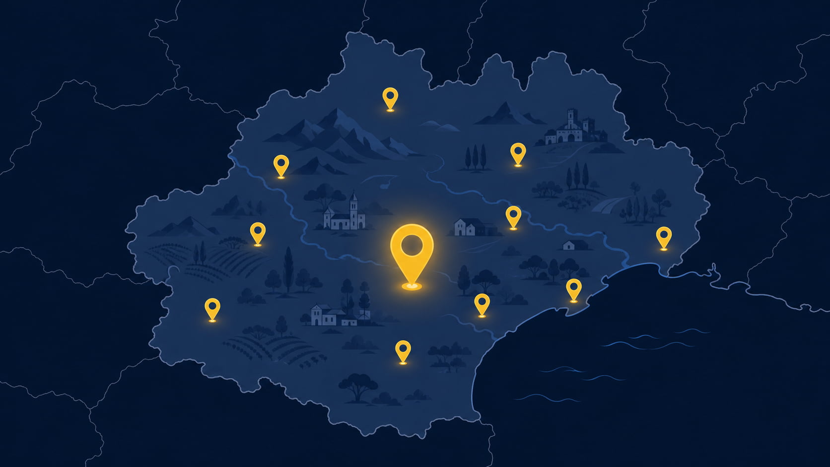 Carte Occitanie avec épingles Google d'entreprises du bâtiment bien référencées sur leur zone