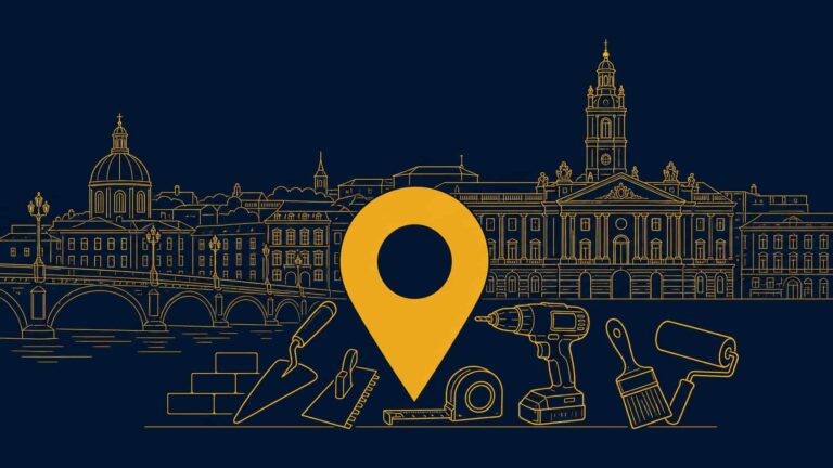 Trouver des clients artisan à Toulouse - skyline brique rose, outils et épingle Google pour visibilité locale