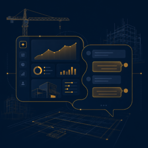 Interface de la regie publicitaire ChatGPT Ads Manager sur fond navy avec univers BTP
