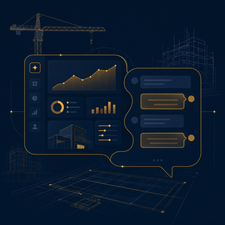 Interface de la regie publicitaire ChatGPT Ads Manager sur fond navy avec univers BTP