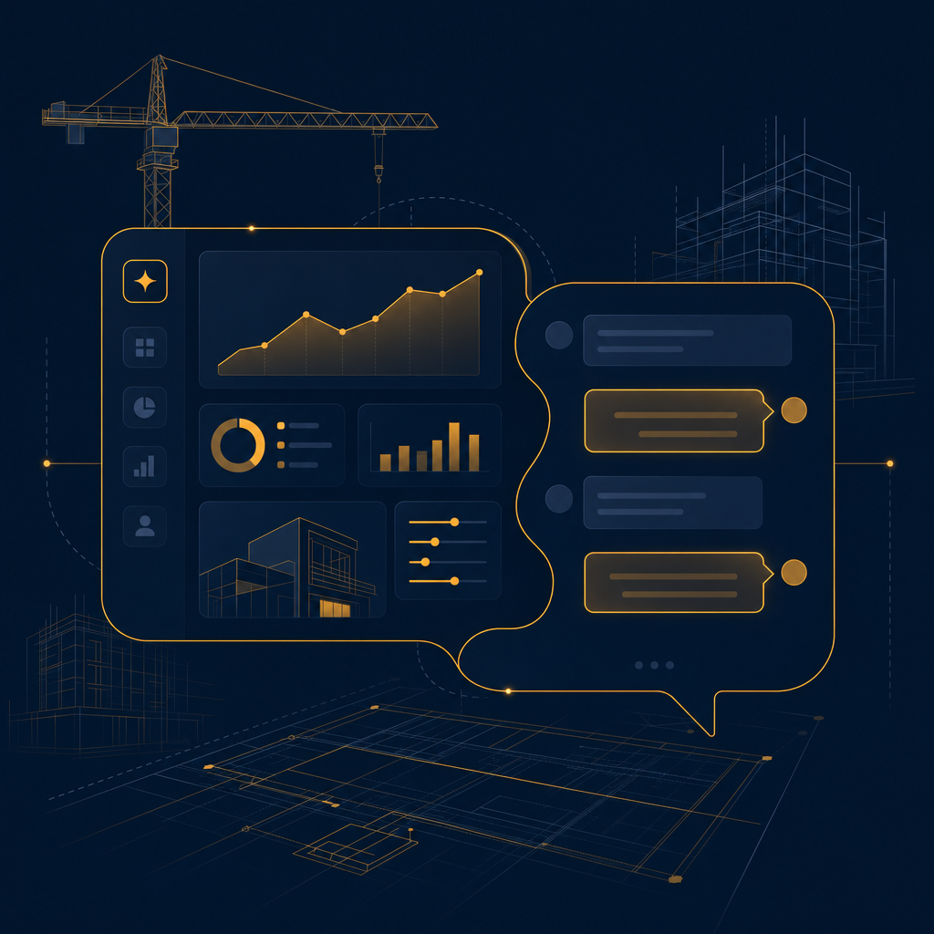 Interface de la regie publicitaire ChatGPT Ads Manager sur fond navy avec univers BTP