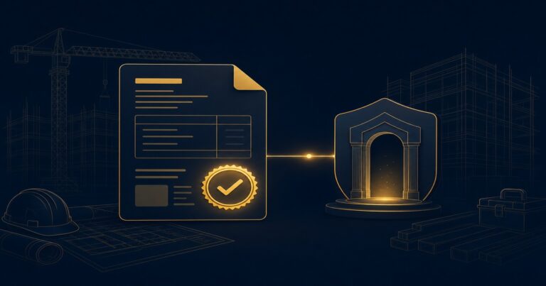 Facture électronique artisan BTP : document numérique et plateforme agréée illustrés en navy et or